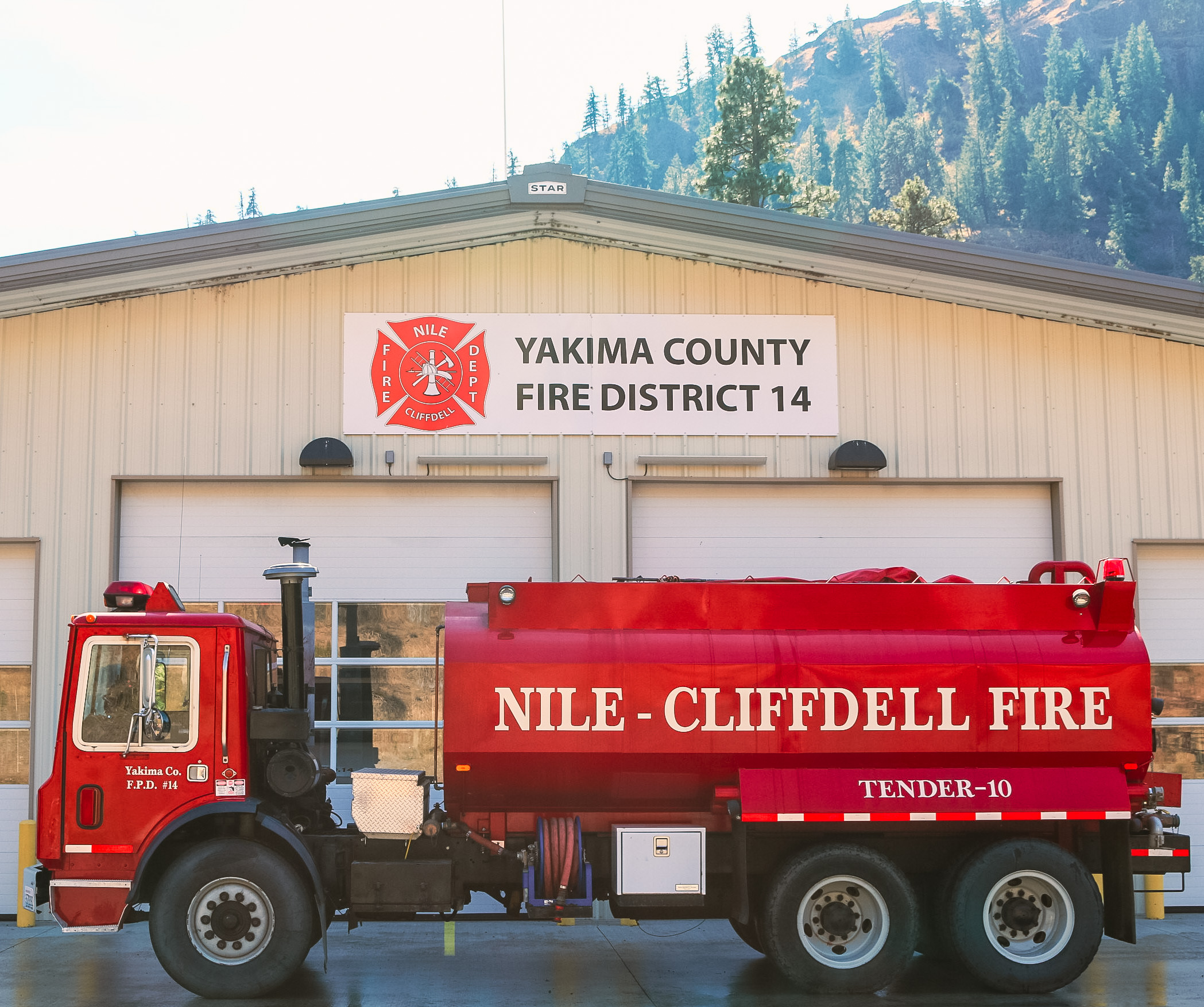 Tender 10 Mack posed outside Yakima County Fire District 14